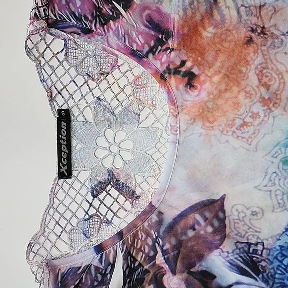 Xception Tunic Dress White Multi Colour Crochet Back Rhinestone Lightweight Sz S - Picture 6 of 15